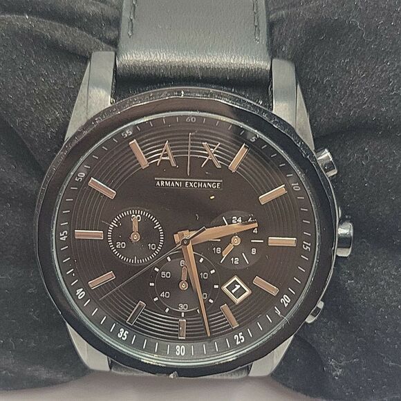 Armani Exchange AX2098 Men's Black Leather Analog Dial Quartz Wrist Watch BC471